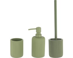 Tendance Badkamer accessoires set 2-delig - Polyresin - groen - geribbeld - luxe set