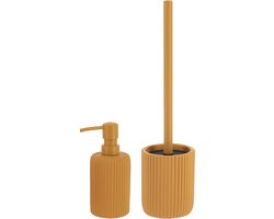 Tendance Badkamer accessoires set 2-delig - Polyresin - oranje - geribbeld - luxe set