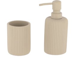 Tendance Badkamer accessoires set 2-delig - Polyresin - taupe - geribbeld - luxe set