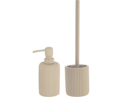 Tendance Badkamer accessoires set 2-delig - Polyresin - taupe - geribbeld - luxe set