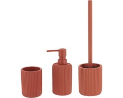 Tendance Badkamer accessoires set 2-delig - Polyresin - terracotta - geribbeld - luxe set