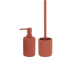 Tendance Badkamer accessoires set 2-delig - Polyresin - terracotta - geribbeld - luxe set