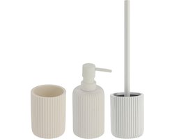 Tendance Badkamer accessoires set 2-delig - Polyresin - wit - geribbeld - luxe set