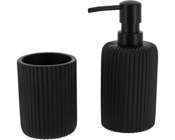 Tendance Badkamer accessoires set 2-delig - Polyresin - zwart - geribbeld - luxe set