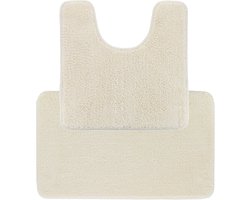 Tendance Badkamer Matten set Aquarius - creme wit - toilet en bad mat - hoogpolig - microfiber