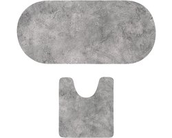 Tendance badkamer matten set Calm Concrete - toiletmat/badmat lang - microfiber - antislip