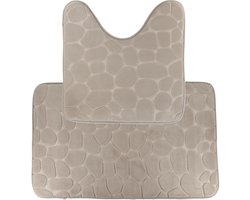 Tendance Badkamer Matten set Pebble - toilet en bad mat - taupe - memory foam - microfiber