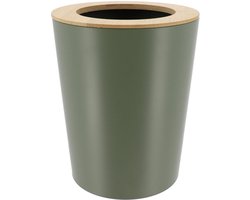 Tendance Badkamer prullenbak/afvalbak 103 series - groen - 5 liter - 20 x 25 cm - metaal/bamboe hout