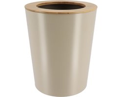 Tendance Badkamer prullenbak/afvalbak 103 series - taupe - 5 liter - 20 x 25 cm - metaal/bamboe hout