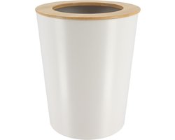 Tendance Badkamer prullenbak/afvalbak 103 series - wit - 5 liter - 20 x 25 cm - metaal/bamboe hout
