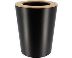 Tendance Badkamer prullenbak/afvalbak 103 series - zwart - 5 liter - 20 x 25 cm - metaal/bamboe hout