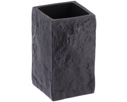 Tendance Badkamer tandenborstelbeker Ruby - zwart - steen look - kunststof - D6 x H10 cm