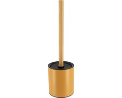 Tendance Badkamer toiletborstel met houder 103 series - oker geel - 10 x 37 cm - metaal/bamboe hout
