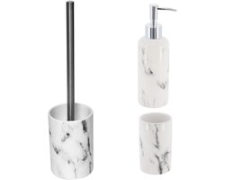 Tendance badkameraccessoires set Vienna - wit marmer - dolomiet - 3 delig - badkamerartikelen