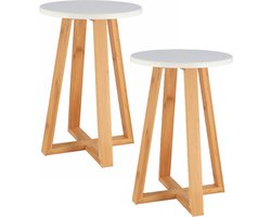 Tendance Bijzet krukje model Oslo - 2x - wit - bamboe hout - D30 x H43 cm - bijzettafeltje