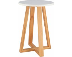 Tendance Bijzet krukje model Oslo - wit - bamboe hout - D30 x H43 cm - bijzettafeltje