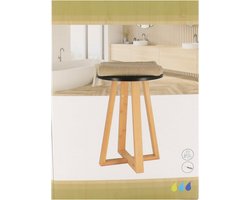 Tendance Bijzet krukje model Oslo - zwart - bamboe hout - D30 x H43 cm - bijzettafeltje