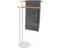 Tendance Handdoeken ophangrek/houder - badkamer - bamboe hout/metaal - 40 x 22 x 78 cm - wit