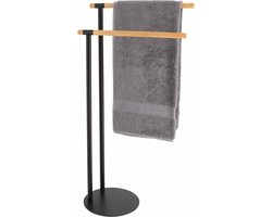 Tendance Handdoeken ophangrek/houder - badkamer - bamboe hout/metaal - 40 x 22 x 78 cm - zwart