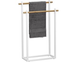 Tendance Handdoeken ophangrek/houder - badkamer - bamboe hout/metaal - 53 x 20 x 82 cm - wit