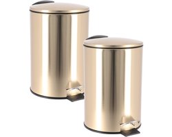 Tendance Prullenbak/vuilnisbak - 2x - 3L - goud - metaal - H24 cm - badkamer - soft close functie
