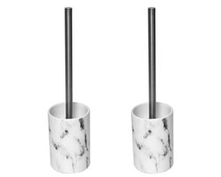 Tendance toiletborstel Vienna - 2x - wit marmer - dolomiet/RVS - H37 x D10 cm - wc borstel