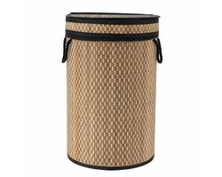 Tendance Wasmand met deksel bamboe - naturel/zwart - rond - katoen/bamboe - 67 liter - 35 x 35 x 55 cm