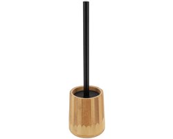 Tendance WC/Toiletborstel in houder - bamboe hout - 37 x 11 cm - zwarte borstel