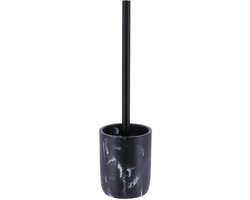 Tendance WC/Toiletborstel met houder - zwart - marmer look - polyresin - 38 cm