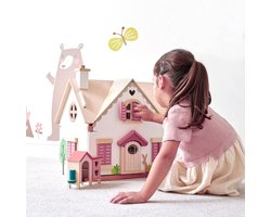 TENDER LEAF Poppenhuis - Cottage Cottontail - 44X33,2X47,5Cm - Met Set Meubels - 3 Jaar