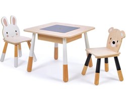TENDER LEAF Set Tafel En Stoelen Woud - Konijn En Beer - 116X56X51,5Cm - Hout - 3 Jaar
