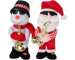 Tender Toys Kerstpoppen - kerstman en sneeuwpop - dansend met muziek - 35 cm