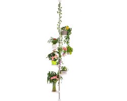 Tension Pole Plant Stand - 7 Tier Indoor Decorative Metal Flower Pot Holder Display Rack, Floor to Ceiling Adjustable Hanging Corner Shelf, Space Saving - Ivory