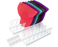 TENTHPEO 2 stuks honkbalpet opslag, hoed displaystandaard met rubberen voeten, geen installatie acryl heldere hoed standaard voor 14 honkbalpetten, hoed opslag voor thuis, slaapkamer, kast, dressoir,