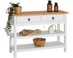 TEQUILA-console, massief grenen, wit/bruin, met 1 lade en 2 legplanken, Mexico