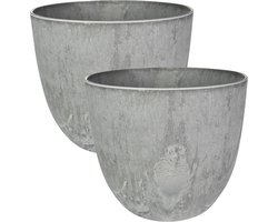 Ter Steege Bloempot - 2x - grijs - natuursteen look - D23 x H20 cm - voor binnen/buiten