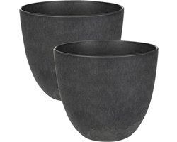 Ter Steege Bloempot - 2x - zwart - natuursteen look - D23 x H20 cm - voor binnen/buiten