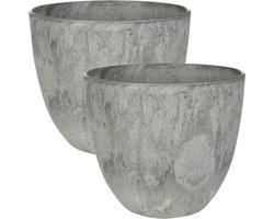 Ter Steege Bloempot - 3x stuks - grijs - natuursteen look - D17 x H15 cm - voor binnen/buiten