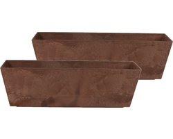 Ter Steege Plantenbak - 2x - gerecycled kunststof - bruin - 55 x 17 cm - Binnen en buiten gebruik