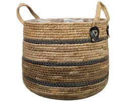 Ter Steege Plantenmand voor Binnen Zeegras Beige-Zwart D 27 cm H 22 cm Opening 23 cm