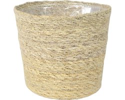 Ter Steege Plantenpot - beige - gevlochten zeegras - 30 x 26 cm - plastic binnenkant