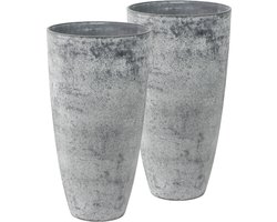Ter Steege Plantenpot vaas - Set van 2x stuks - beton grijs - D29 / H50 cm - gerecycled kunststof - Bloempot - Binnen en buiten