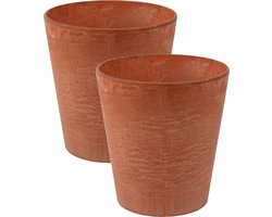 Ter Steege Plantenpot/bloempot - 2x - natuursteen look oranje - D22 x H20 cm