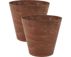 Ter Steege Plantenpot/bloempot - 2x stuks - dark terra cotta - D32 x H29 cm - natuursteen look
