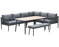 Teramon lounge-diningset -6-delig-rope dark grey-light teak Vironwood