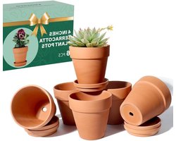 Terra Cotta Bloempotten met Afvoer - 6 Pack Klei Potten en Schotels, Ideaal voor Planten, Ambachten en Bruiloft Gunst (4 inch)