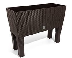 Terra Rato hoge bloempot met geïntegreerd bewateringssysteem, bruin - Moderne rotan design plantenbak voor binnen en buiten - UV-bestendig en weerbestendig - 60 cm