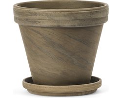 Terracotta Bloempot met Schotel - Basalt Bruin - Ø20 cm - H:17.5 cm - Plantenpot Terracotta - Bloempot Buiten
