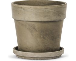 Terracotta Bloempot met Schotel - Basalt Bruin - Ø28 cm - H:23.5 cm - Plantenpot Terracotta - Bloempot Buiten