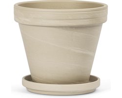 Terracotta Bloempot met Schotel - Graniet Creme - Ø14 cm - H:12 cm - Plantenpot Terracotta - Bloempot Buiten